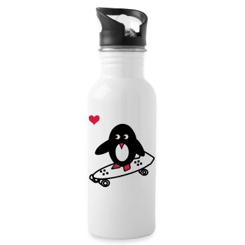 Skaterpinguin - Trinkflasche mit integriertem Trinkhalm - Weiß - Rechts
