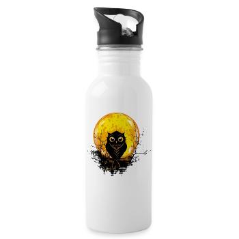 An owl in the forest under a full moon - Water bottle with straw - white - Right