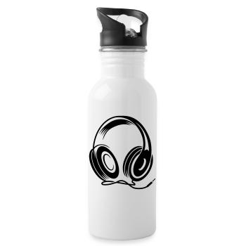 Kopfhörer mit Kabel im Stencil Stil - Trinkflasche mit integriertem Trinkhalm - Weiß - Rechts