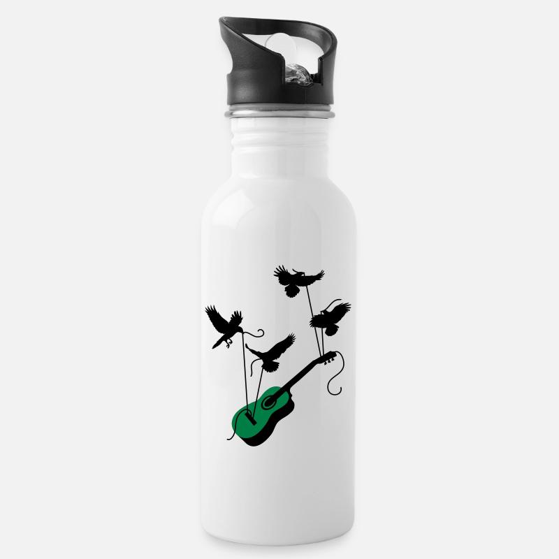 Vögel mit Gitarre - Trinkflasche mit integriertem Trinkhalm - Weiß