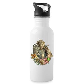 Gärtner Grüner Daumen Biene RAHMENLOS Geschenk - Trinkflasche mit integriertem Trinkhalm - Weiß - Rechts