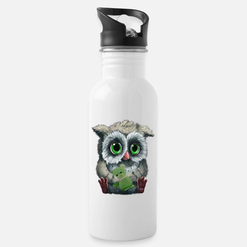 Owl - Trinkflasche mit integriertem Trinkhalm - Weiß