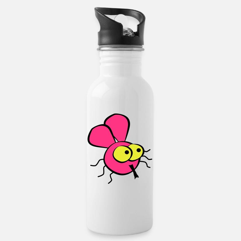 Fliege - Trinkflasche mit integriertem Trinkhalm - Weiß