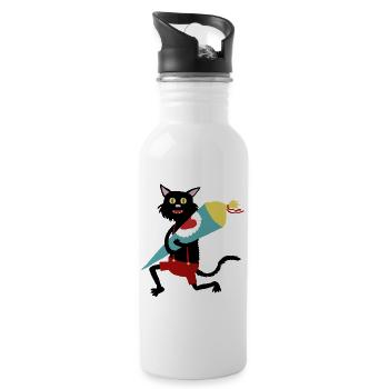 Katze_Schultüte - Trinkflasche mit integriertem Trinkhalm - Weiß - Rechts