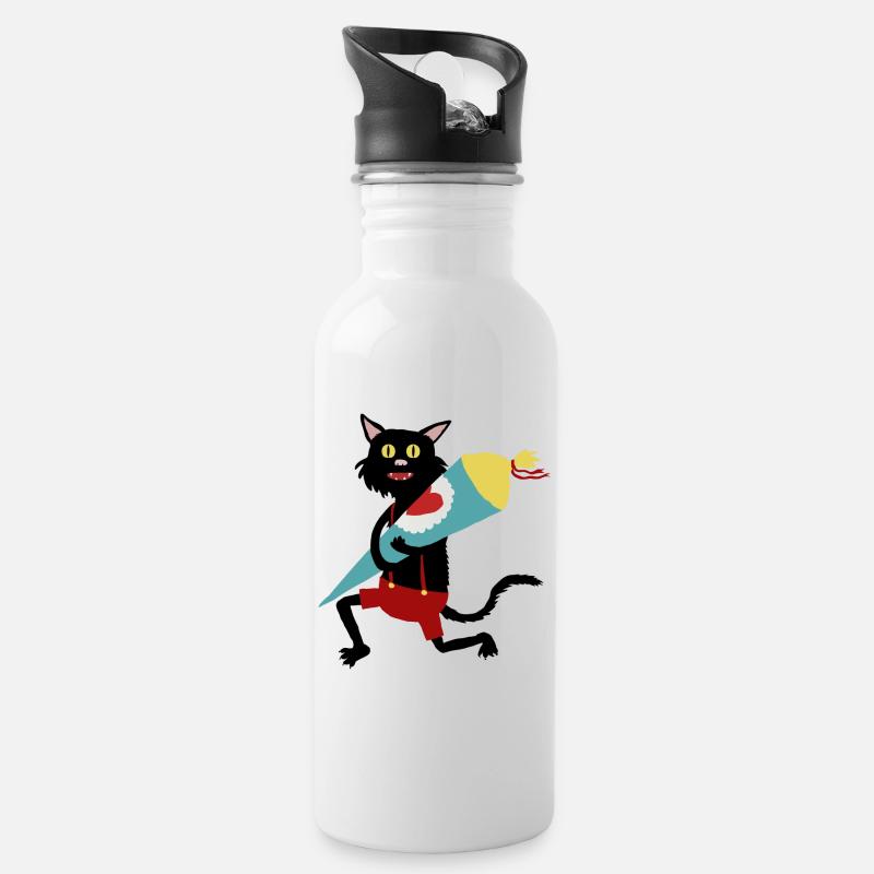 Katze_Schultüte - Trinkflasche mit integriertem Trinkhalm - Weiß