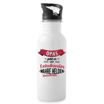 Opa - wahrer Held - Trinkflasche mit integriertem Trinkhalm - Weiß - Rechts