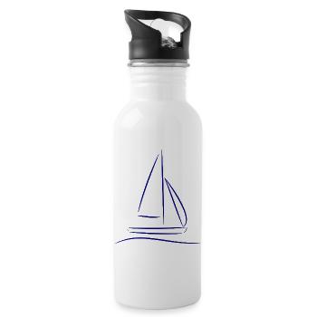 Sailboat Silhouette – Maritime Design Blue - Water bottle with straw - white - Right