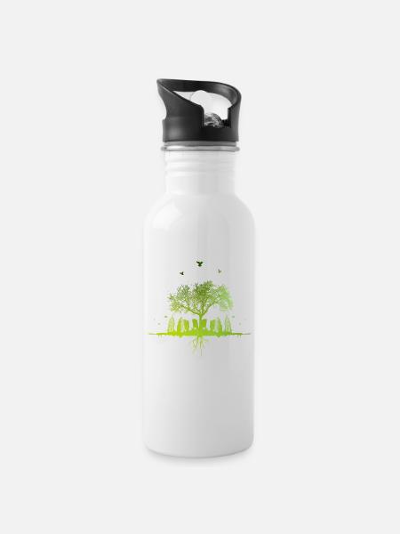 Green Tree - Natur Baum Stadt urban Geschenk - Trinkflasche mit integriertem Trinkhalm - Weiß