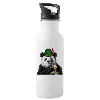 Panda mit Bier / Lustig, Humor - Trinkflasche mit integriertem Trinkhalm - Weiß - Rechts
