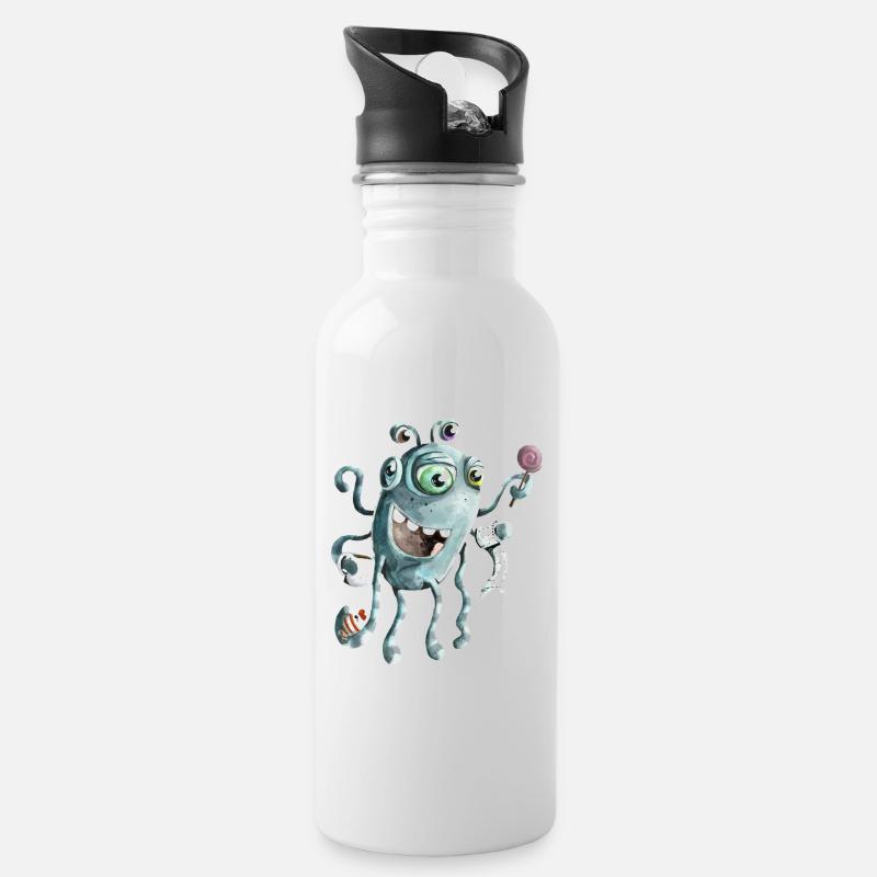monstre drôle de la mer profonde - Gourde avec paille intégrée - blanc