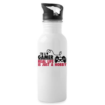 I'm a gamer real life is just a hobby - Trinkflasche mit integriertem Trinkhalm - Weiß - Rechts