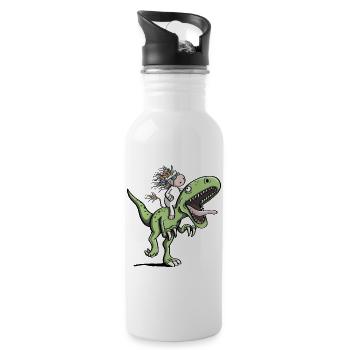 Unicorn rides a T-Rex dinosaur comic - Water bottle with straw - white - Right