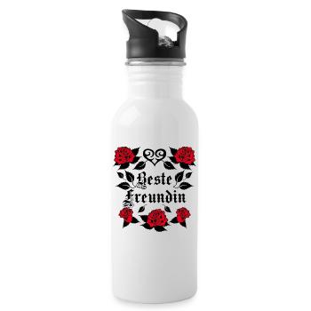 40 Beste Freundin Tattoo Herz rote Rosen vintage - Trinkflasche mit integriertem Trinkhalm - Weiß - Rechts