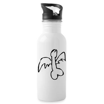 flying flying penis cock exit-shirt - Water bottle with straw - white - Right
