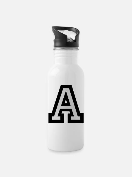 Buchstabe A - Trinkflasche mit integriertem Trinkhalm - Weiß