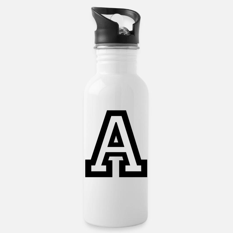 Buchstabe A - Trinkflasche mit integriertem Trinkhalm - Weiß