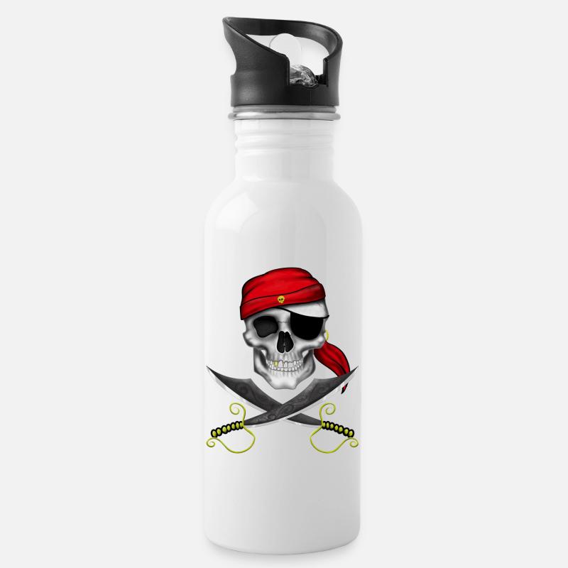 Crâne de pirate - Gourde avec paille intégrée - blanc