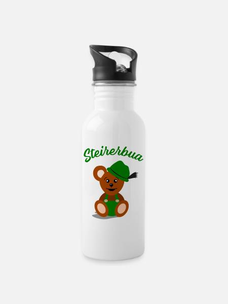 Steirerbua Steiermark Steirer Bua Kinder - Trinkflasche mit integriertem Trinkhalm - Weiß