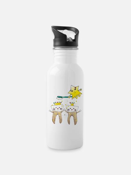 Gesunde Zähne - Trinkflasche mit integriertem Trinkhalm - Weiß
