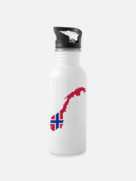 Norway - Water bottle with straw - white