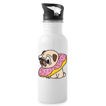 Retro vintage grunge style pug donut dog - Water bottle with straw - white - Right