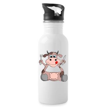 Ulkige Kuh hat Hunger - Trinkflasche mit integriertem Trinkhalm - Weiß - Rechts