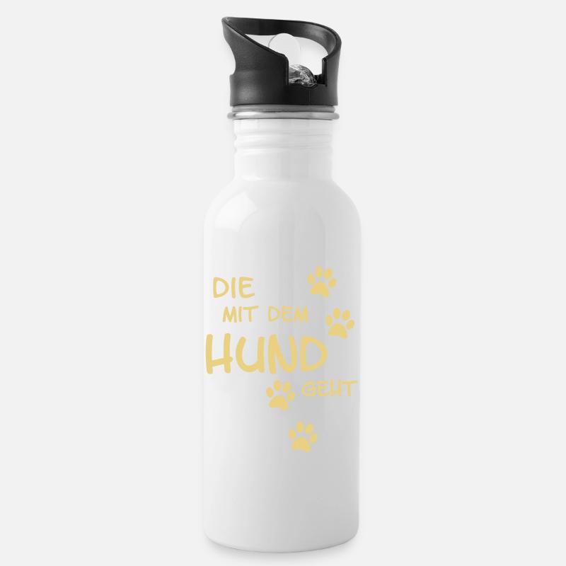 Die mit dem Hund geht - Trinkflasche mit integriertem Trinkhalm - Weiß