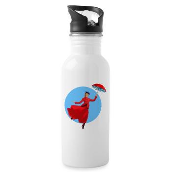Rote Dame mit Regenschirm-Twist - Trinkflasche mit integriertem Trinkhalm - Weiß - Rechts