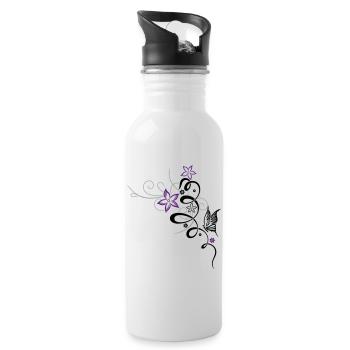 Ornament with butterfly and flowers - Water bottle with straw - white - Right