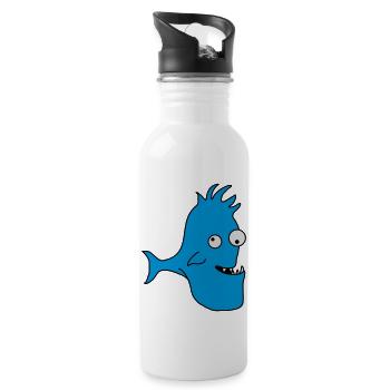 Stupid Crazy Comic Fish - Trinkflasche mit integriertem Trinkhalm - Weiß - Rechts