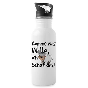 Komme was Wolle ich Schaf das. Lustiger Spruch - Trinkflasche mit integriertem Trinkhalm - Weiß - Rechts