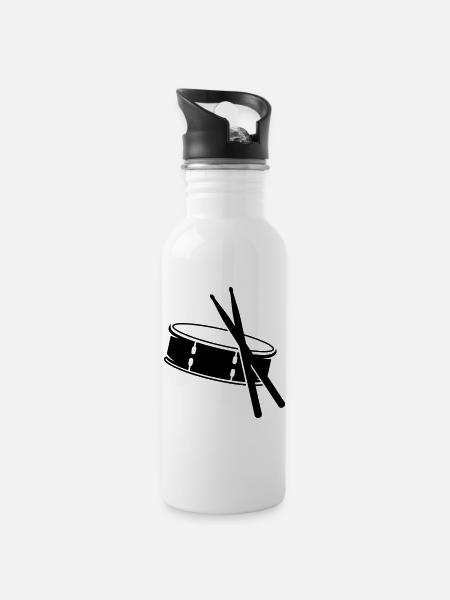 Trommel und Sticks - Trinkflasche mit integriertem Trinkhalm - Weiß