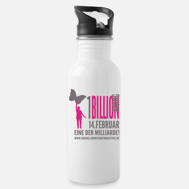One Billion Rising "eine der Milliarde" - Trinkflasche mit integriertem Trinkhalm - Weiß