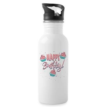 Happy Birthday with cupcakes - Water bottle with straw - white - Right