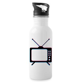 3d tv tv retro antenna screen television - Water bottle with straw - white - Right