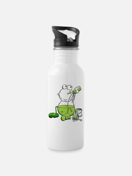 Farbfrosch - Frosch - Trinkflasche mit integriertem Trinkhalm - Weiß