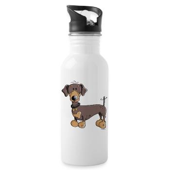 Dilia der Dackel - Trinkflasche mit integriertem Trinkhalm - Weiß - Rechts