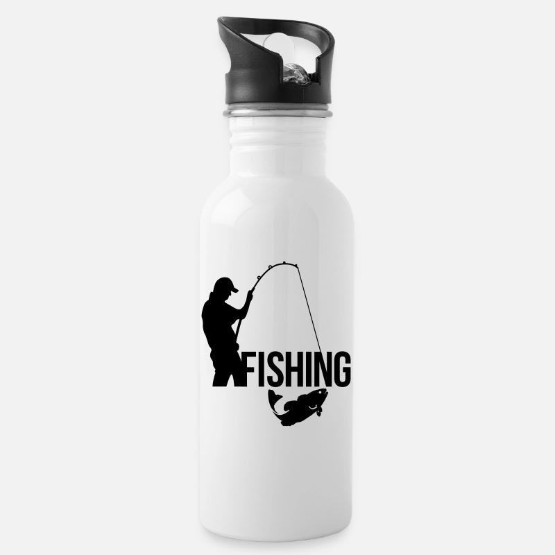 Fischerei - Trinkflasche mit integriertem Trinkhalm - Weiß