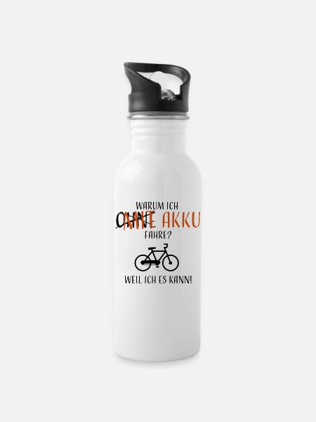Warum ich mit Akku fahre? - Trinkflasche mit integriertem Trinkhalm - Weiß