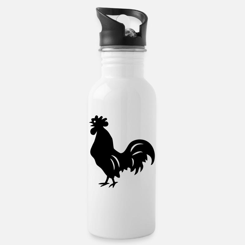 rooster - Water bottle with straw - white