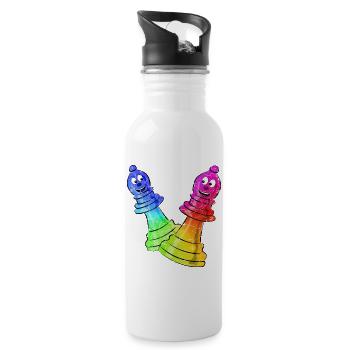 Schach Figuren in Neonfarben - Trinkflasche mit integriertem Trinkhalm - Weiß - Rechts