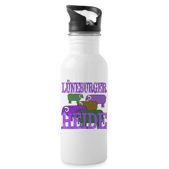 Lüneburger Heide Motiv - Trinkflasche mit integriertem Trinkhalm - Weiß - Rechts