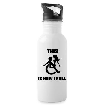 Zum Beispiel rolle ich mich in meinem Rollstuhl mit einer Dame auf meinem Schoß herum # - Trinkflasche mit integriertem Trinkhalm - Weiß - Rechts