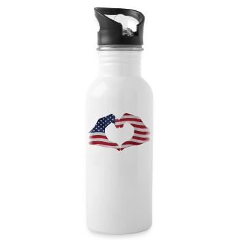 Hände zu Herz geformt USA Flagge - Trinkflasche mit integriertem Trinkhalm - Weiß - Rechts
