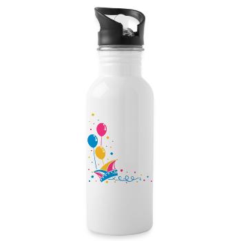 Narrenkappe Karneval Fasching - Trinkflasche mit integriertem Trinkhalm - Weiß - Rechts