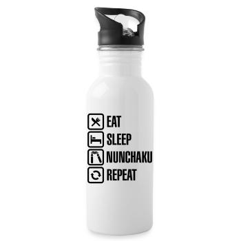 Eat Sleep Nunchaku Repeat - Trinkflasche mit integriertem Trinkhalm - Weiß - Rechts