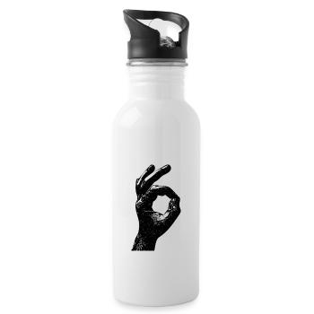 Reingeguckt OK Zeichen Finger Hand lustiges Spiel - Trinkflasche mit integriertem Trinkhalm - Weiß - Rechts
