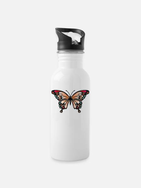 papillon - Gourde avec paille intégrée - blanc