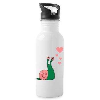schnecke_verliebt_02 - Water bottle with straw - white - Right