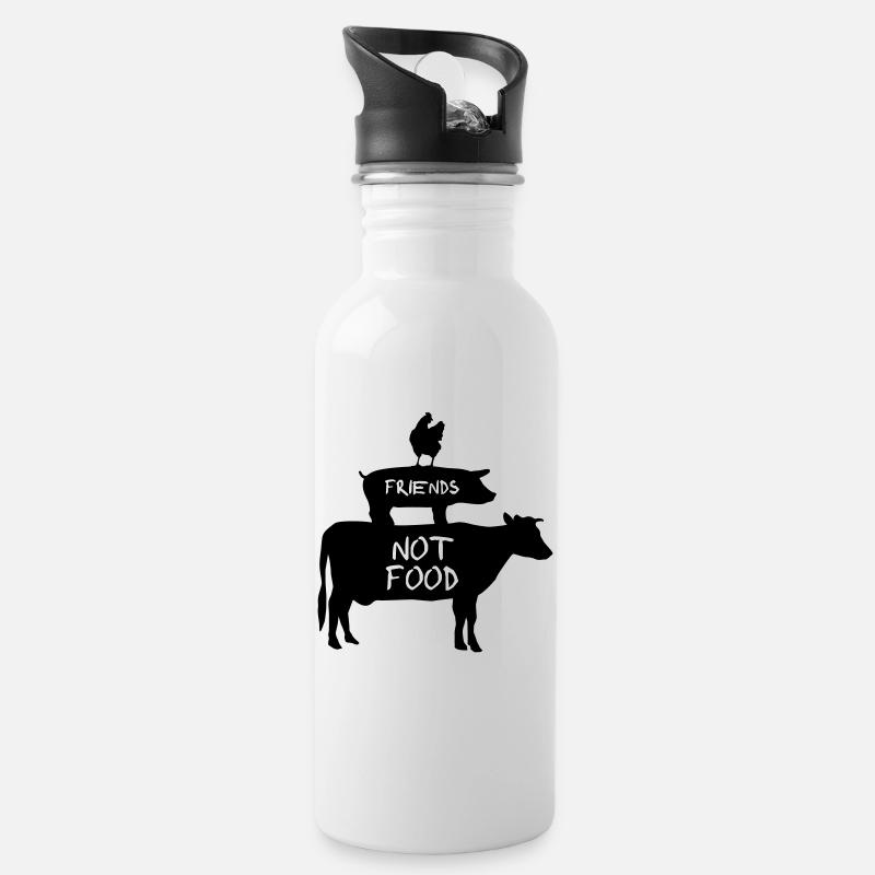 Vegan, Veganer - Freunde, kein Essen - Trinkflasche mit integriertem Trinkhalm - Weiß